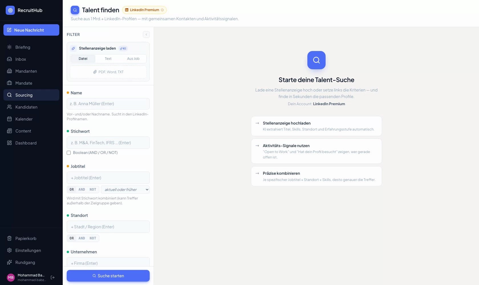 Sourcing — Finde Profile, die andere übersehen.